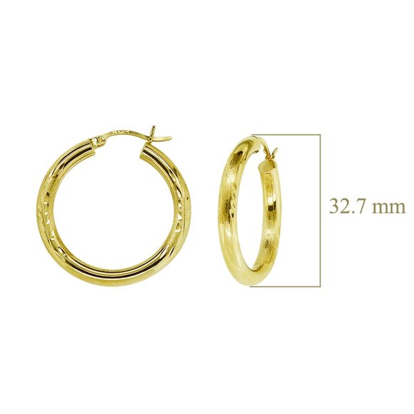 Diamond Cut Hoop Earrings 14K Yellow Gold - Picture 4 of 4